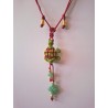 Collier coulissant 2 en 1 en macramé de soie et aventurine verte Tortue