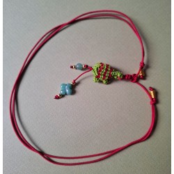 Collier coulissant 2 en 1 en macramé de soie et aventurine verte Tortue