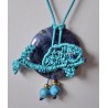 Collier coulissant 2 en 1 ( ras du cou et sautoir) en macramé de soie, Turquoise et donuts de sodalite Baleine