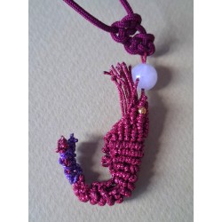 Collier coulissant 2 en 1 en macramé de soie et quartz Crevette, création Martine Portelli
