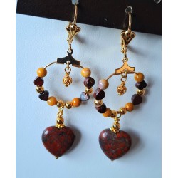 Boucles d'oreilles jaspes poppy et mokaite COEURS DE LYS, création Martine Portelli