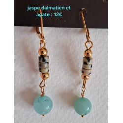 Dormeuses en jaspe dalmatien et agate Douceur, création Martine Portelli