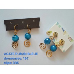 Clips d'oreilles agate blue lace Bleu Passion
