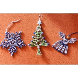Lot de 3 décorations de Noël en macramé de coton ciré BLEU