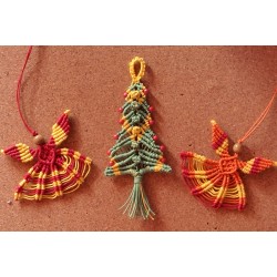 Lot de 3 décorations de Noël en macramé de coton ciré Orangé