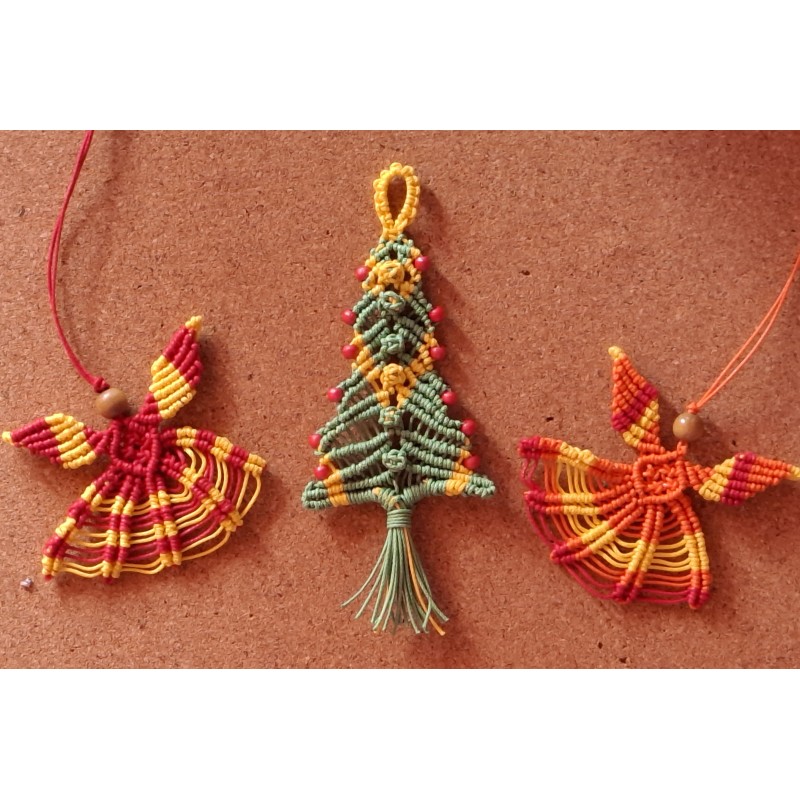 Lot de 3 décorations de Noël en macramé de coton ciré Orangé