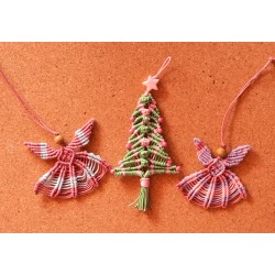 Lot de 3 décorations de Noël en macramé de coton ciré Rose