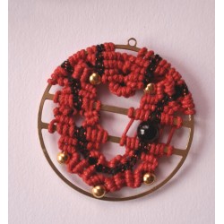 Pendentif Coeurs en macramé de coton ciré et agate noire Valentine
