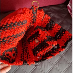 Sac "En rouge et noir" en macramé de coton, Collection Valentine