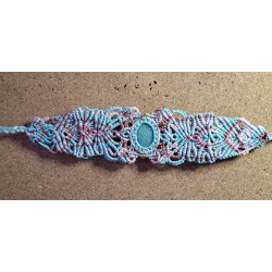 Manchette ajustable en macramé de coton ciré et Amazonite zébrée Lilou