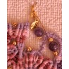 Pendentif en macramé de coton, soie et améthystes Lilas 2