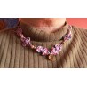 Ras du cou en macramé de coton ciré et rhodochrosite Rose Inca