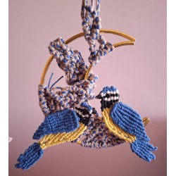 Suspension en macramé de coton Lune Bleue, création Martine Portelli