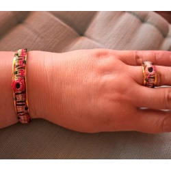 Bracelet ajustable micro macramé de coton et agate verte Melon d'eau