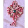 Pendentif micro macramé de coton , onyx vert et aventurine Melon d'eau