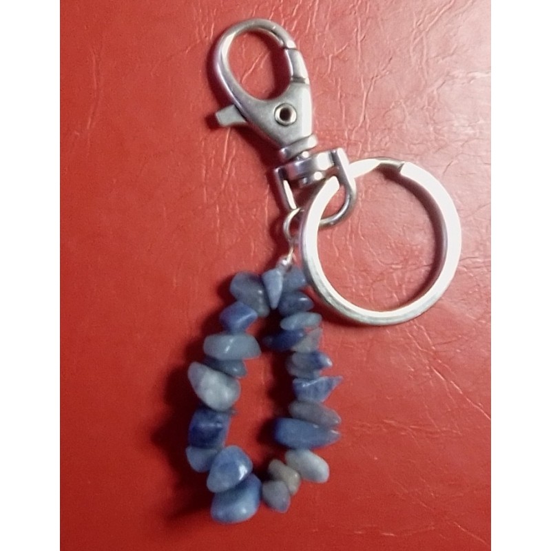 Porte-clés mousqueton et anneau Aventurine bleue, pierre naturelle, création Martine Portelli, Marseille